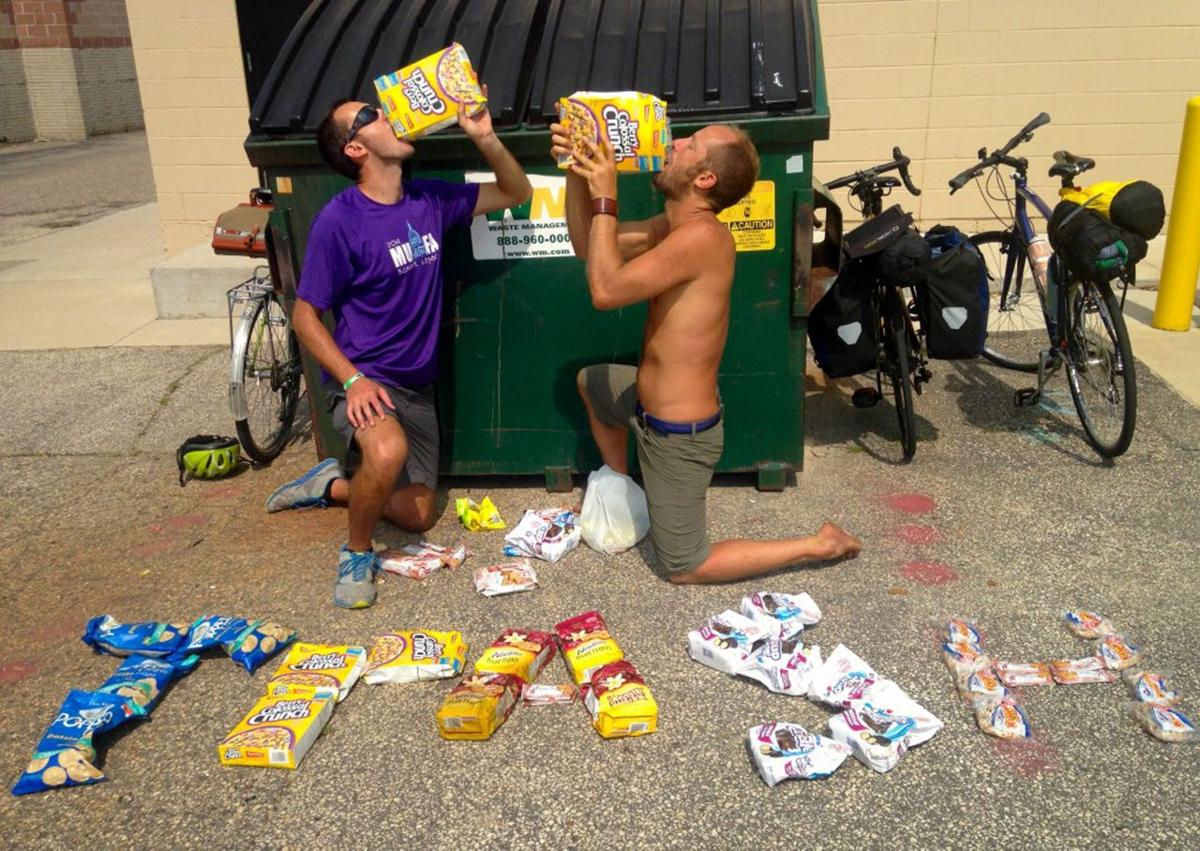 Dumpster diver, riding across country for awareness, will stop here to
