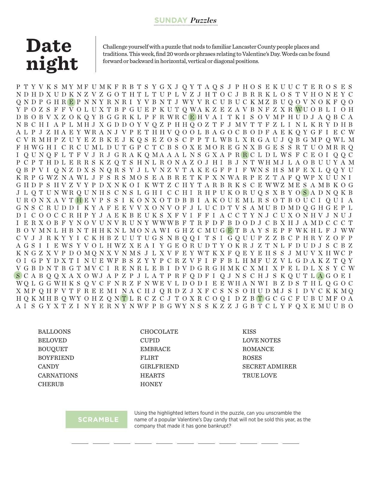 Word Search: Date Night | Sunday | Lancasteronline.com