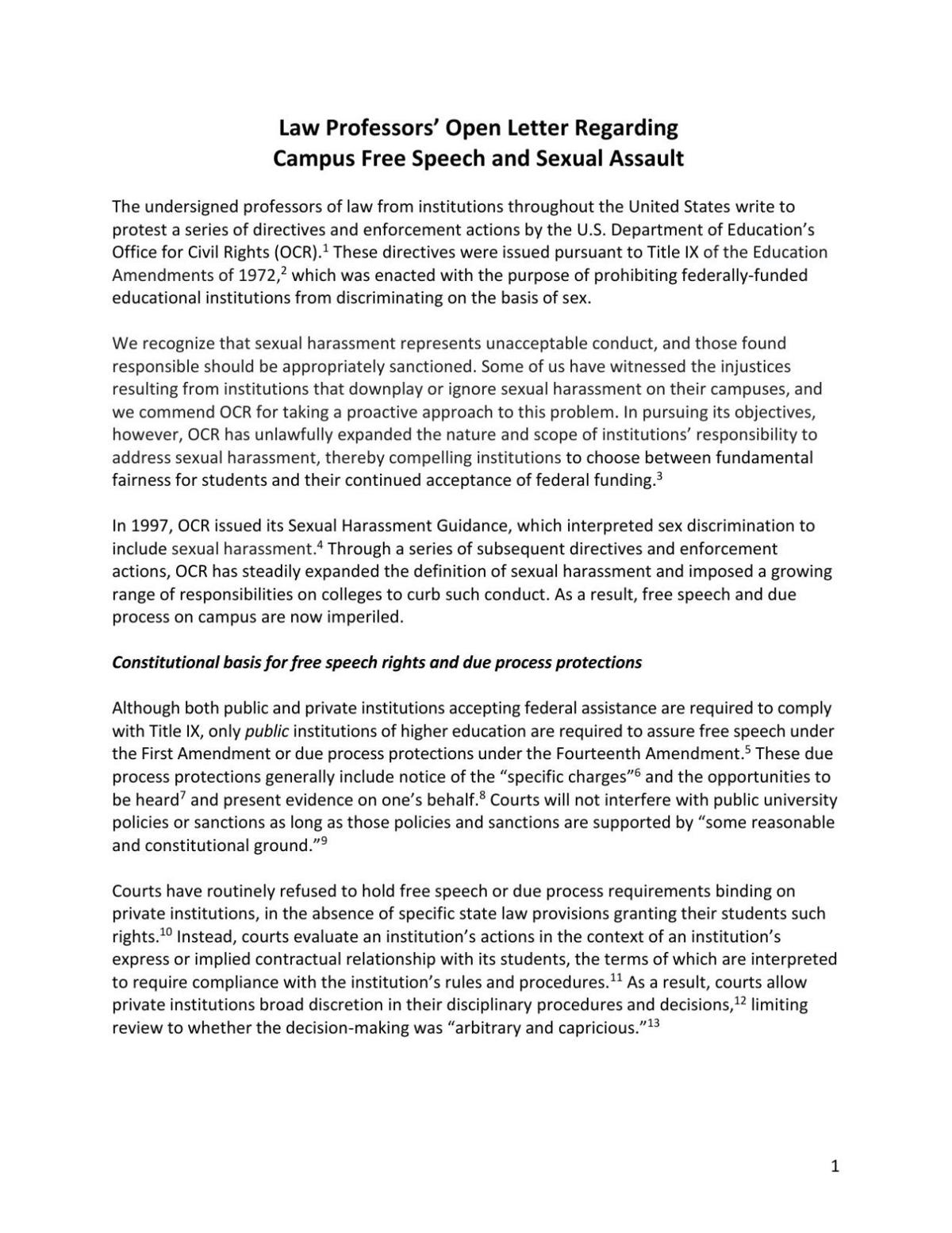 Open Letter Regarding Campus Free Speech And Sexual Assault Lancasteronline Com