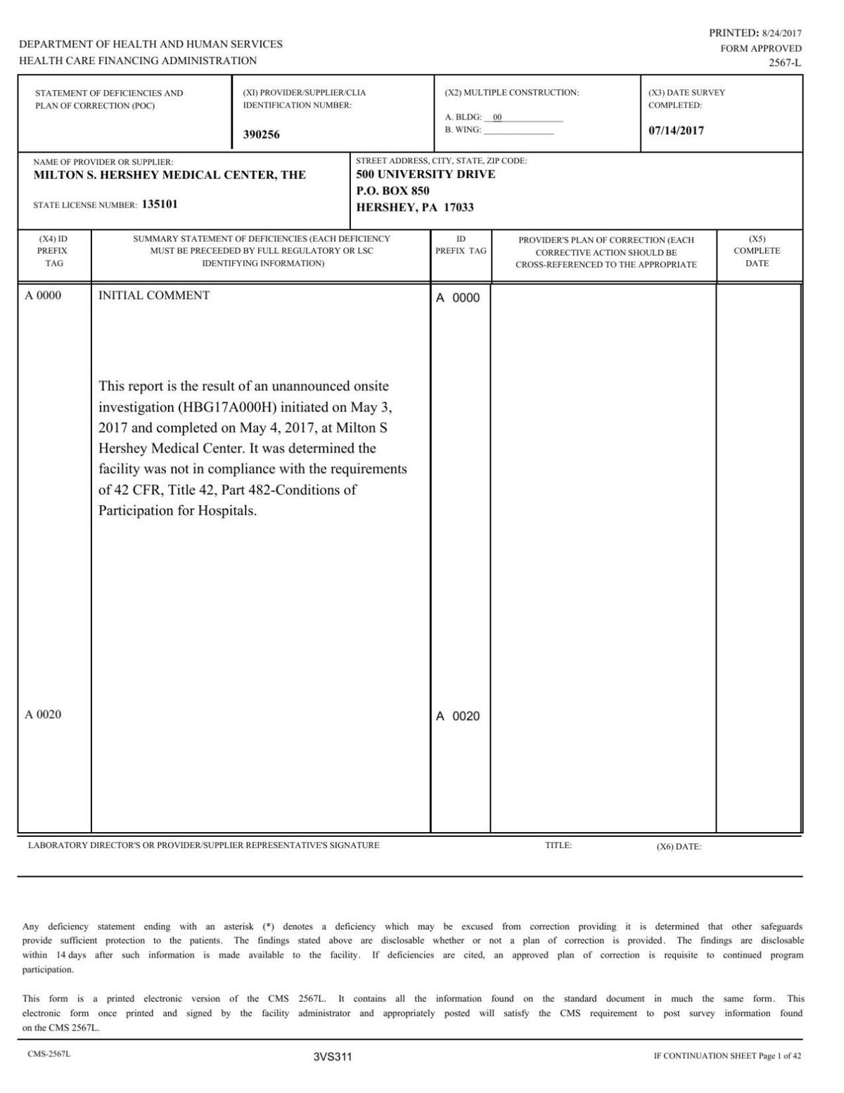 hershey medical center cited for 2 incidents 1 involving lancaster incident report