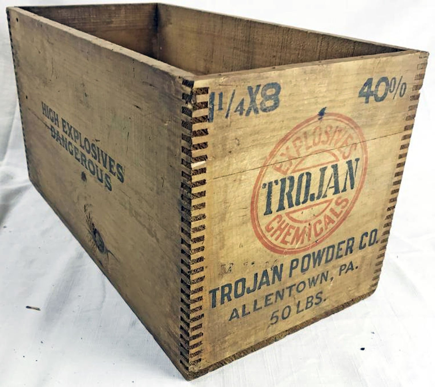 Vintage Trojan Explosives Wood Crate Steampunk Craft Antique *Side Panel Only* 