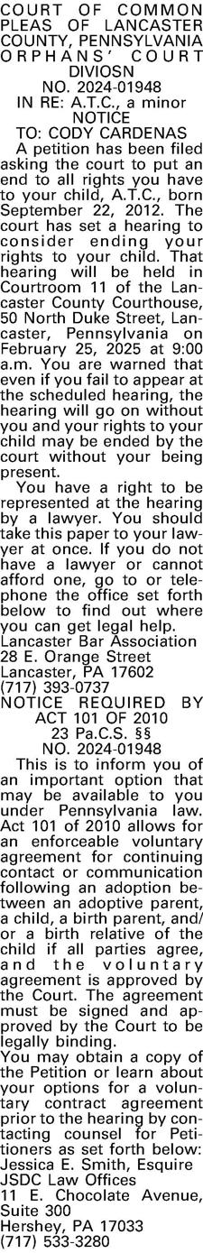 COURT OF COMMON PLEAS OF LANCASTER COUNTY PENNSYLVANIA ORPHANS #39 COURT