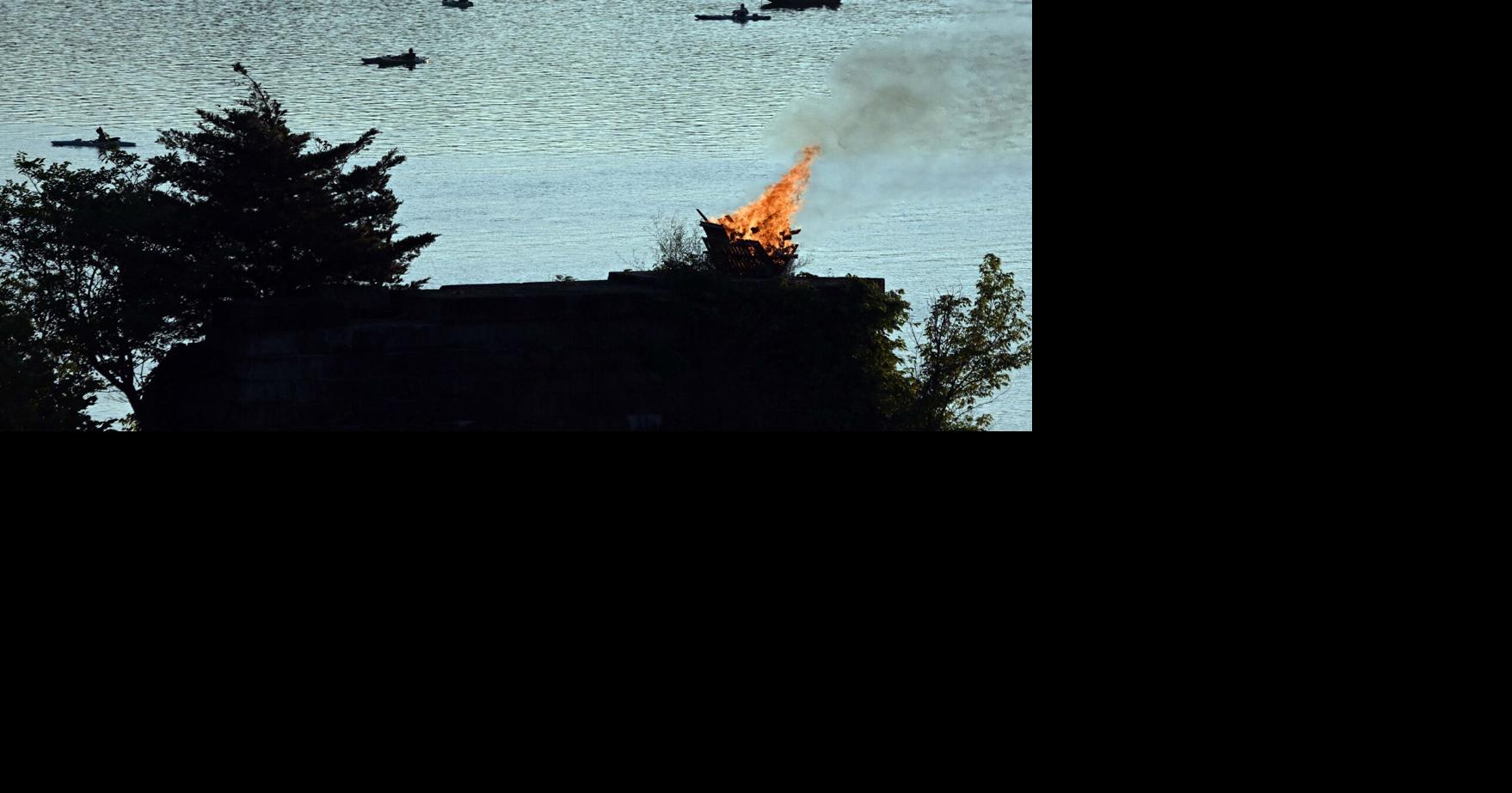 WATCH: Fires light up historic Columbia-Wrightsville bridge piers for Riverfest ceremony