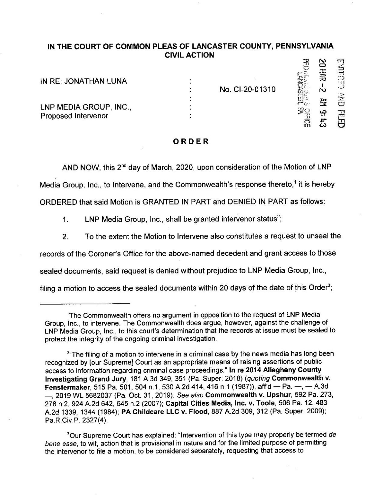 Judge David Ashworth's March 2 Court Order
