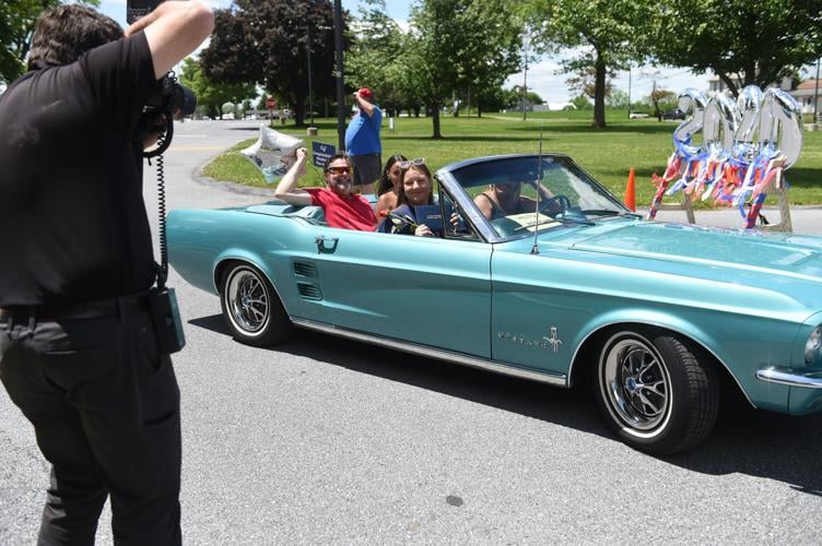 Students lined up in cars for Conestoga Valley High School's graduation