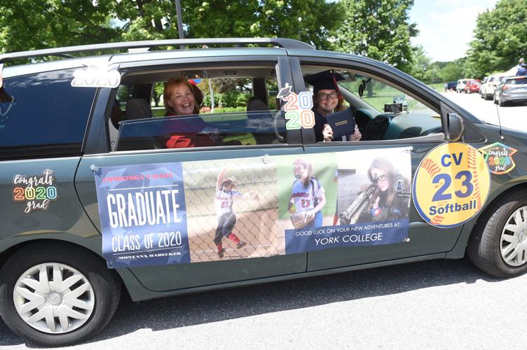 Students lined up in cars for Conestoga Valley High School's graduation