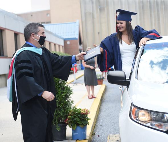 Students lined up in cars for Conestoga Valley High School's graduation