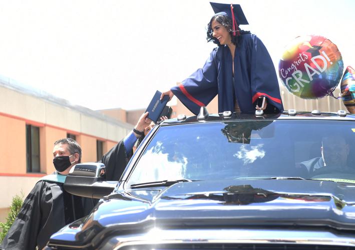 Students lined up in cars for Conestoga Valley High School's graduation