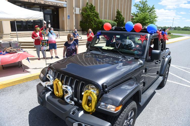 Students lined up in cars for Conestoga Valley High School's graduation