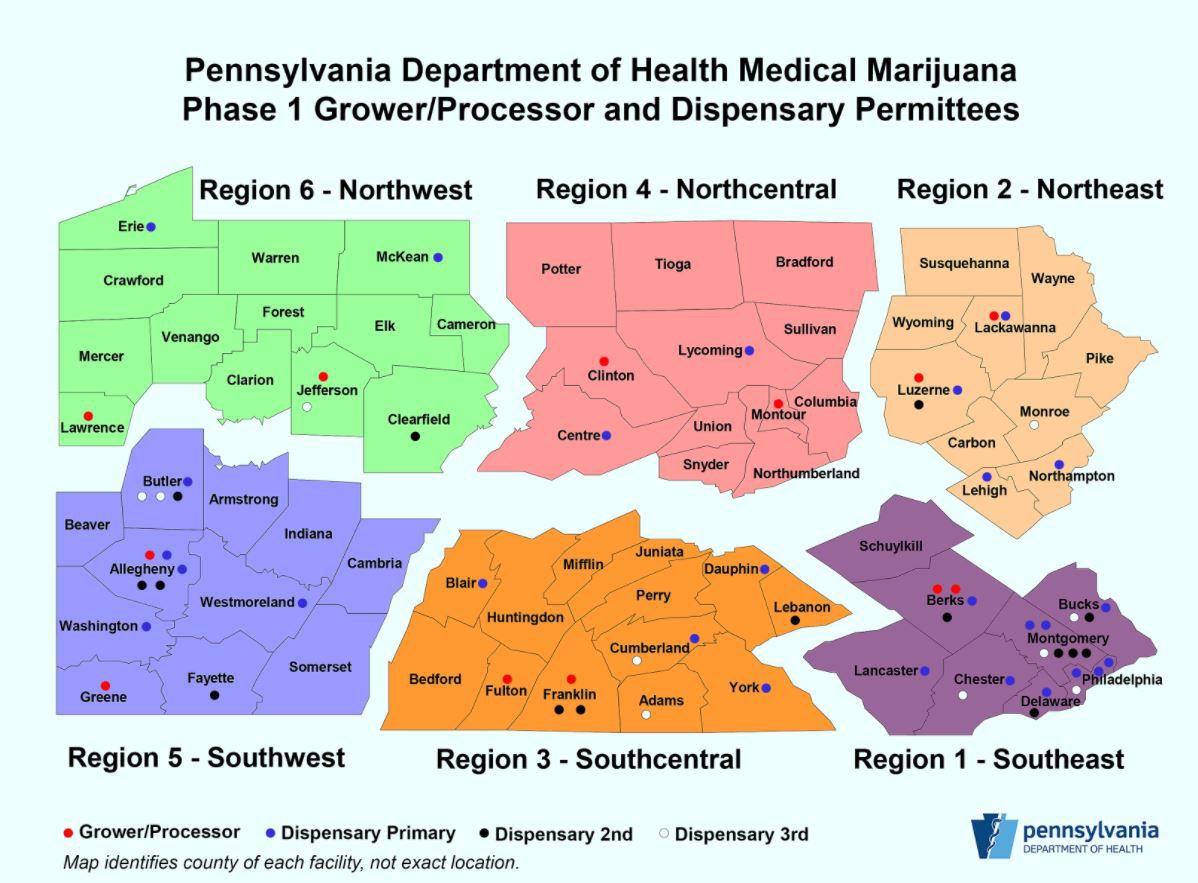 Where medical marijuana dispensary permits were awarded in counties surrounding Lancaster