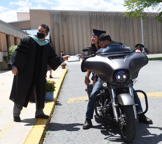 Students lined up in cars for Conestoga Valley High School's graduation