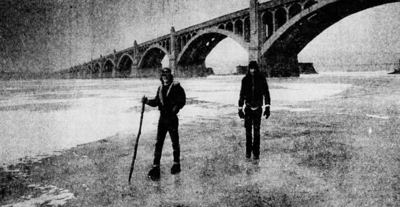 People walking the frozen Susquehanna River, 1981