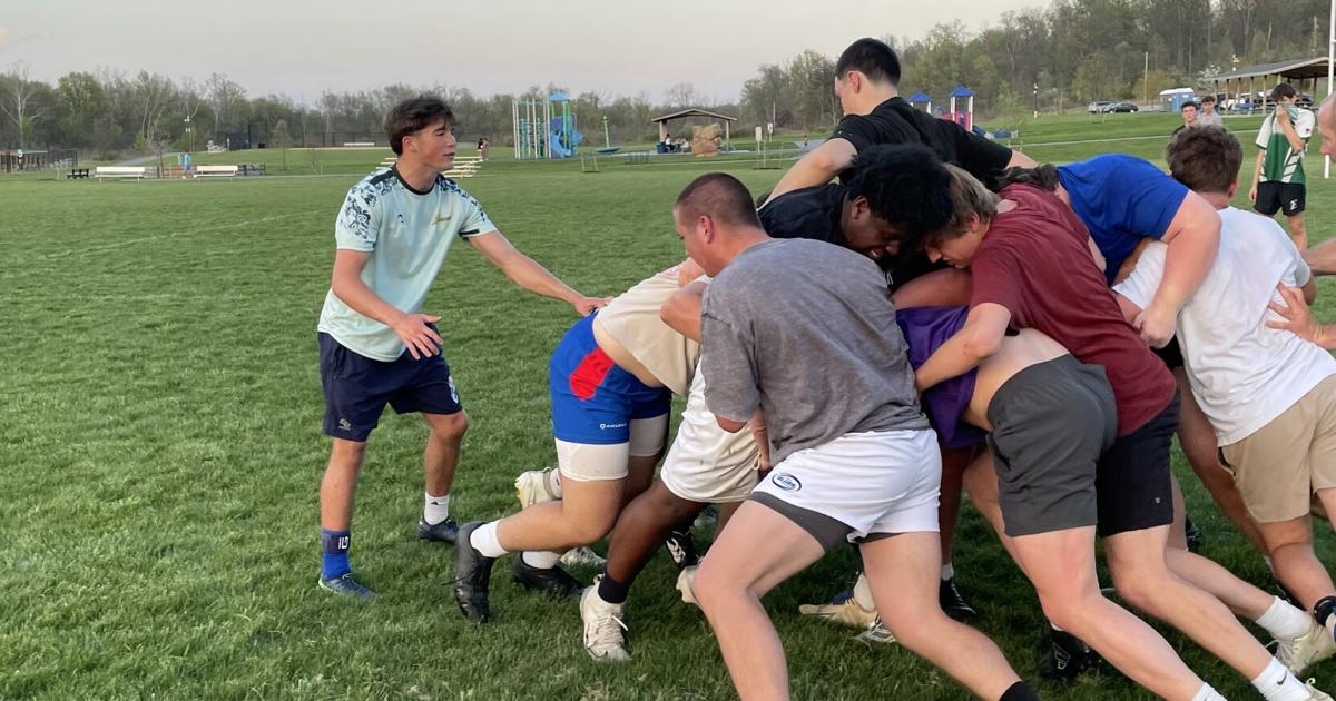 James Burke Leads Eliabethtown Rugby Practice at Old Trolley Line Park