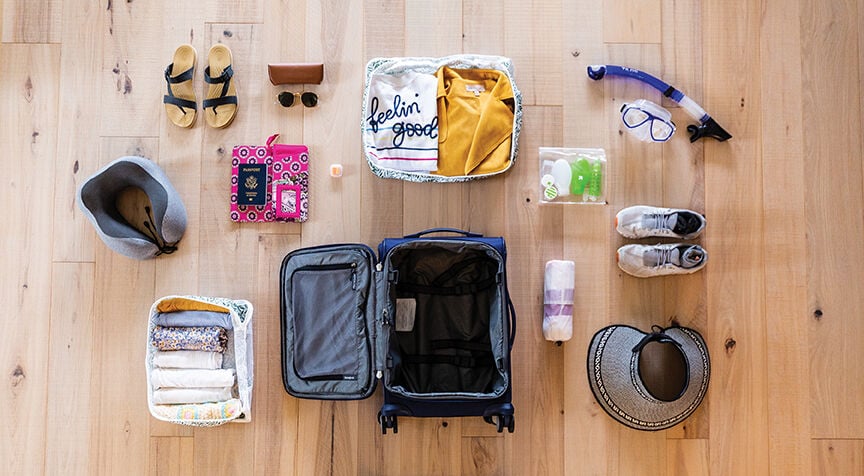 Travel Essentials Pack for Trip, Things Pack in Carry-on. Packing List for  Airplane Tote Stock Photo - Image of woman, passenger: 291594656