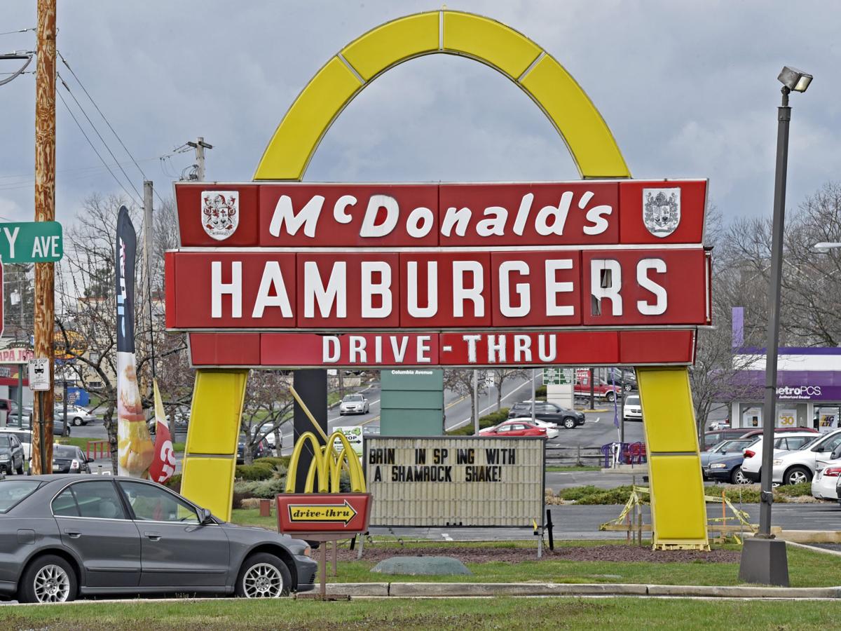 Installed in 1962, singlearch sign for first Lancaster County McDonald