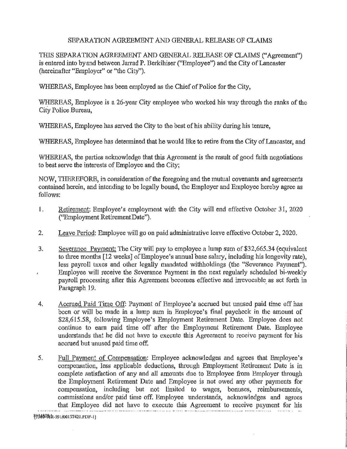 J. Berkihiser Separation Agreement