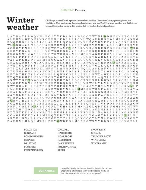 Word Search Winter Weather Sunday Lancasteronline Com