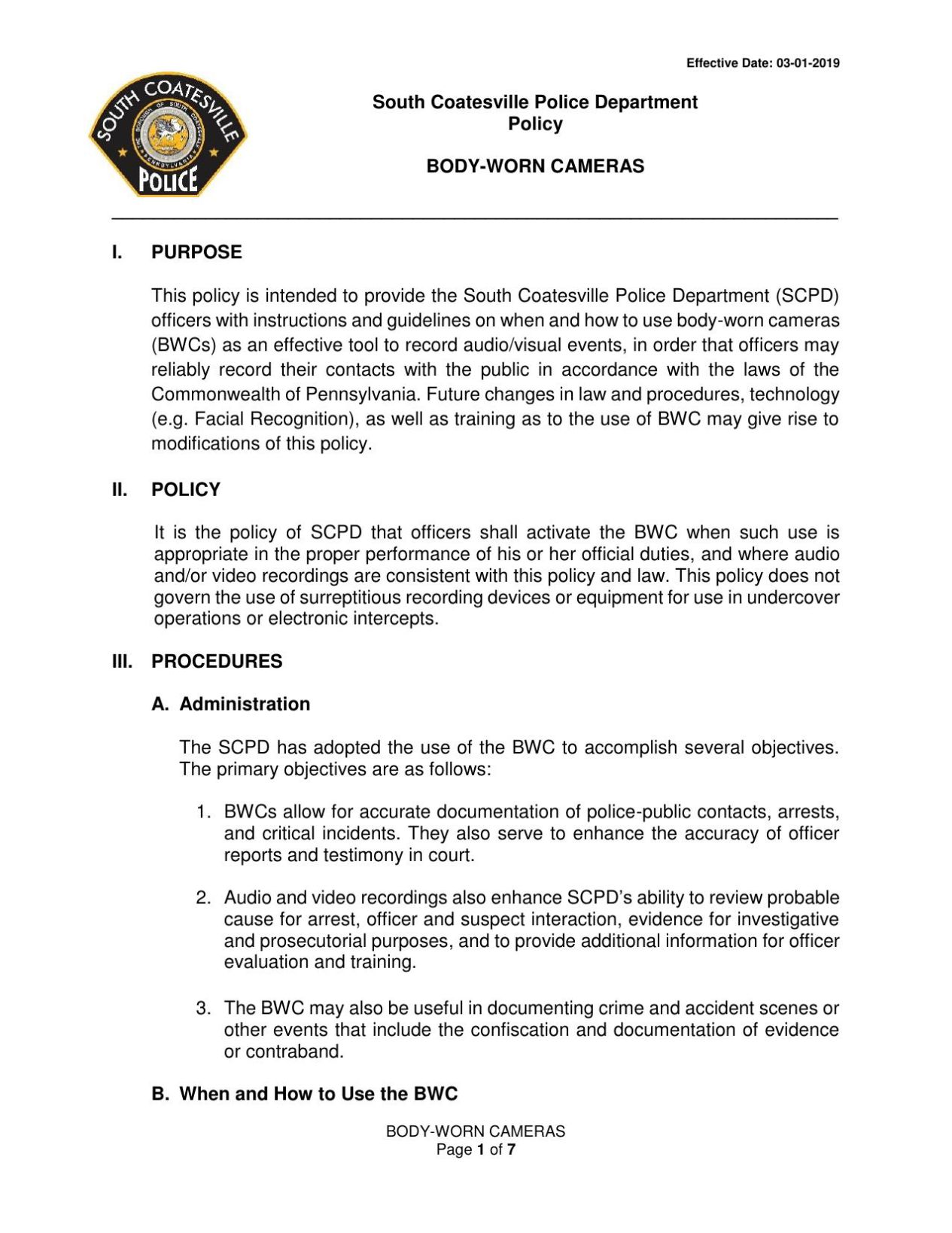 South Coatesville policy on body-worn cameras | | lancasteronline.com