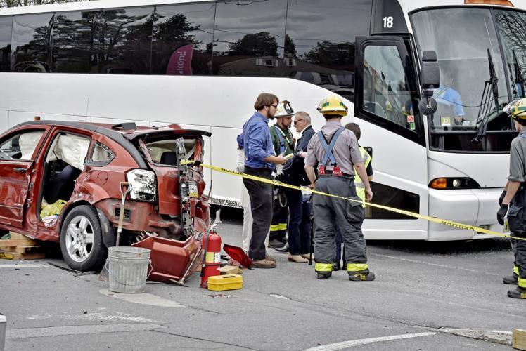 1 driver hospitalized after tour bus, 3 vehicles crash on Route 340 in
