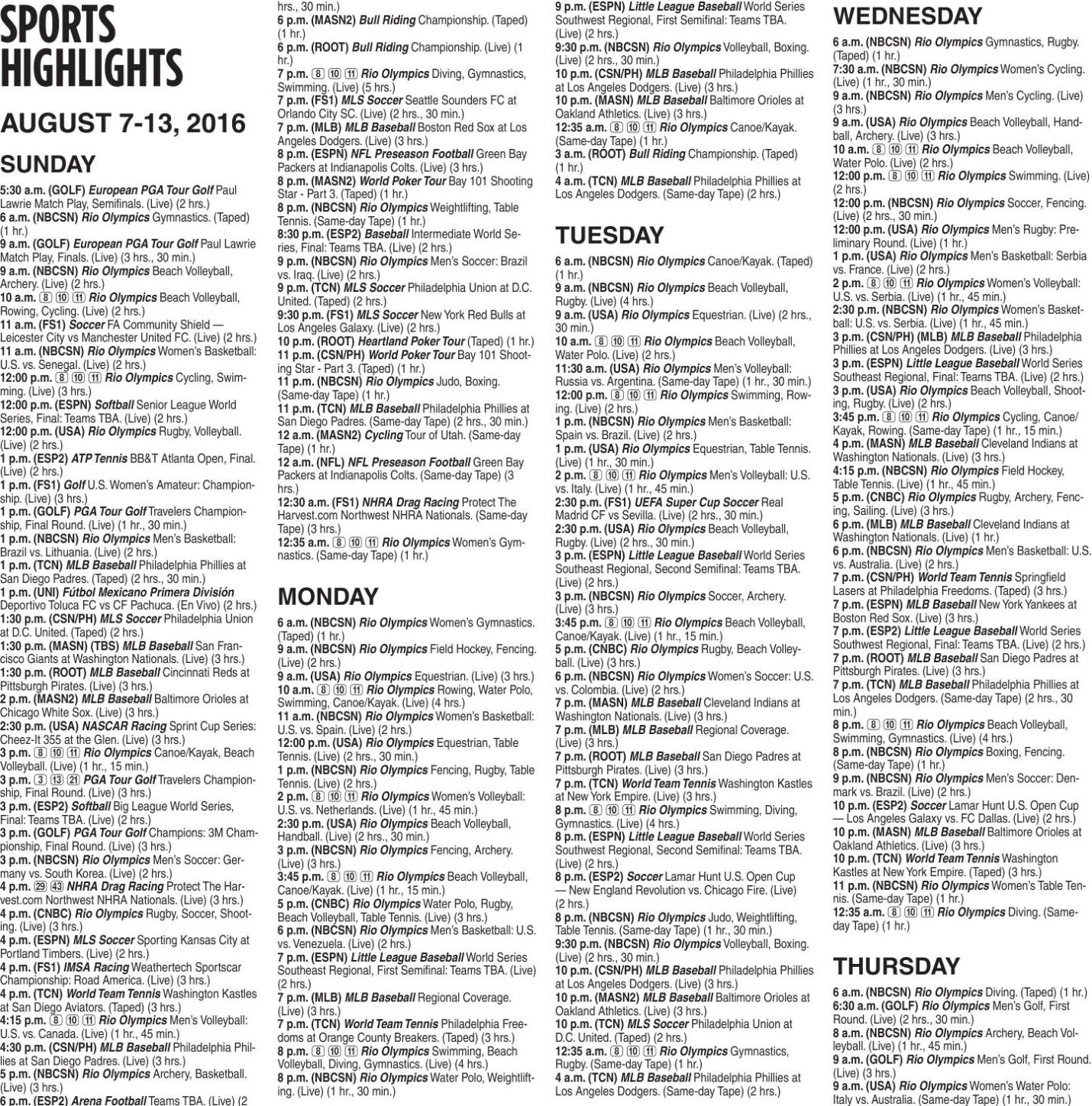 TV Sports Highlights Complete Olympic TV Schedule Olympics lancasteronline