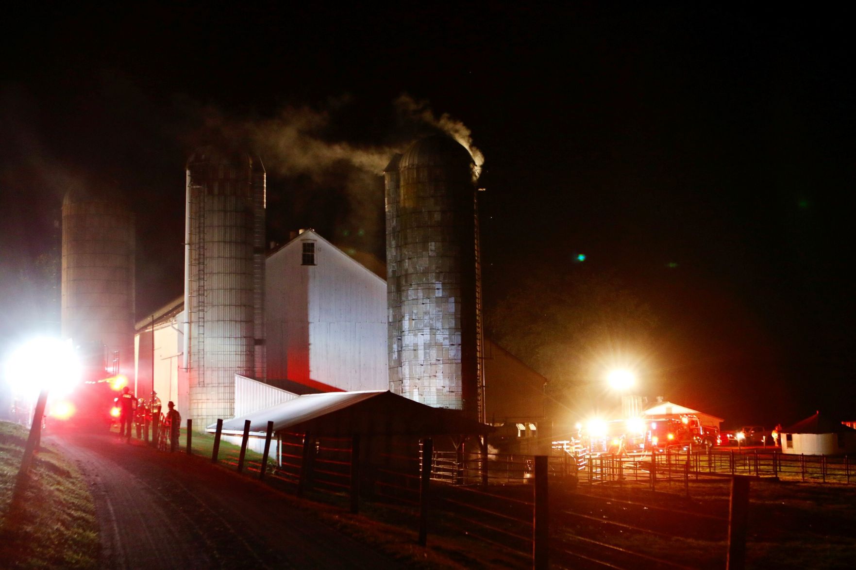 grain silo falls and fire