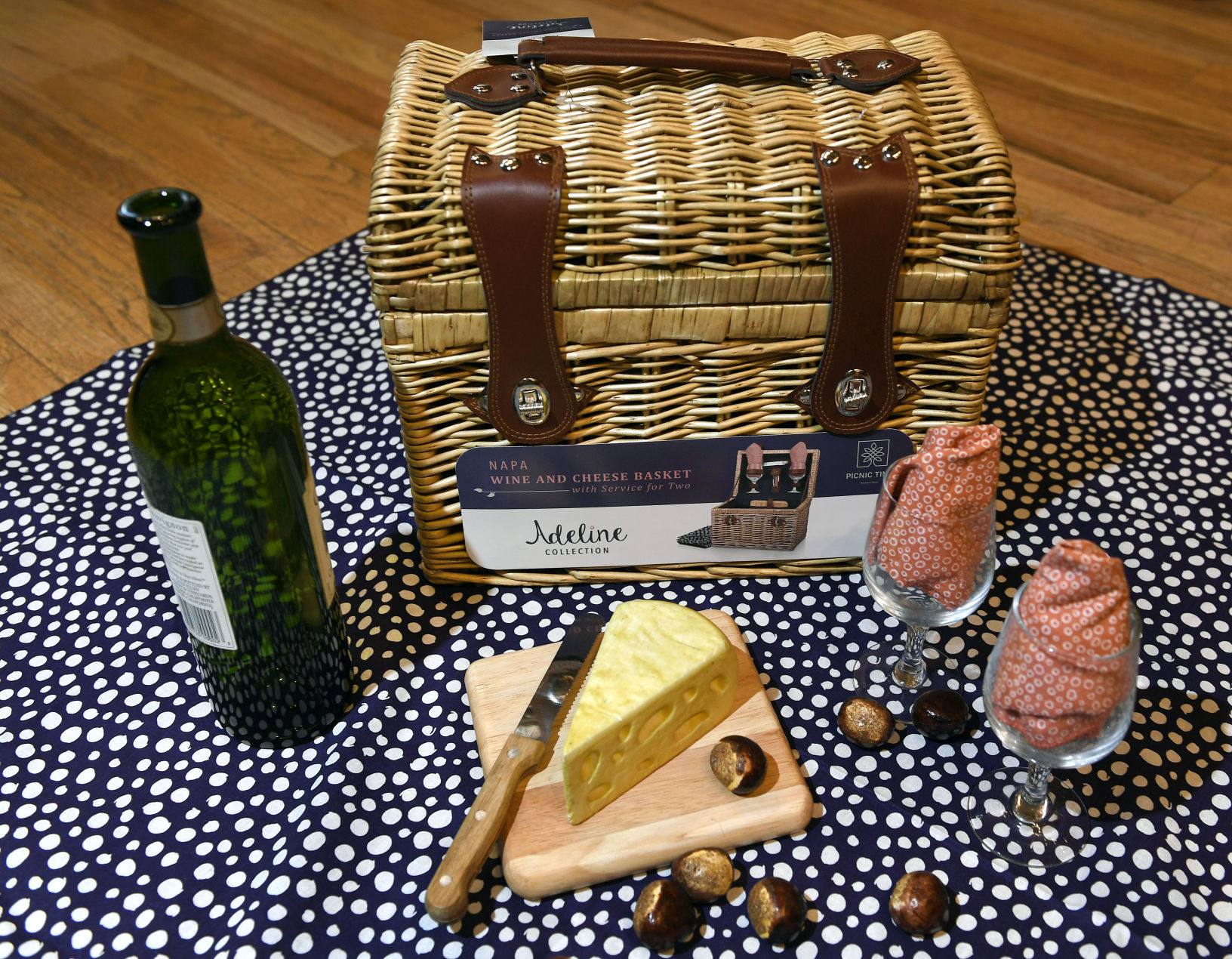 Adeline Collection Picnic Time Napa Picnic Basket with Wine and Cheese Service for Two