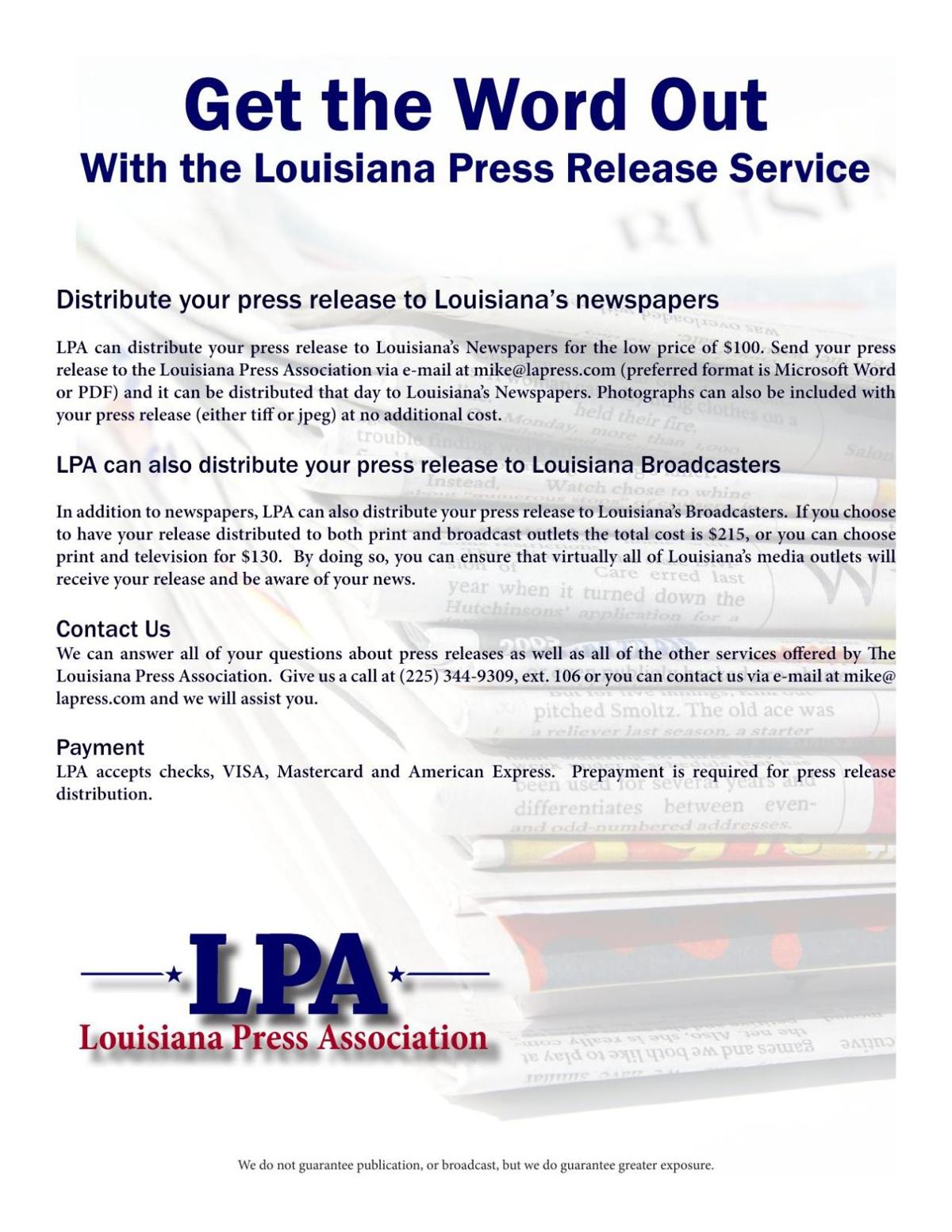Louisiana Press Release Service Press Releases