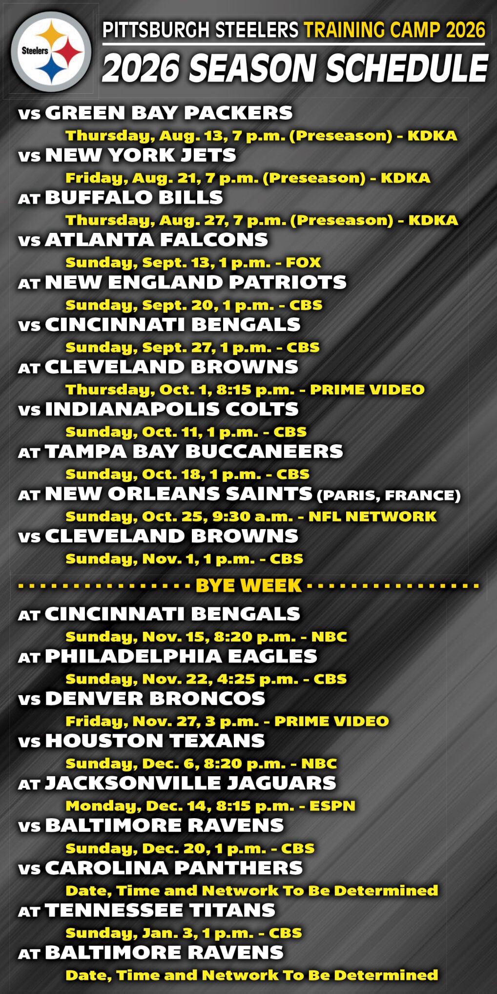 Breaking down the Steelers 2026 schedule | Local Sports