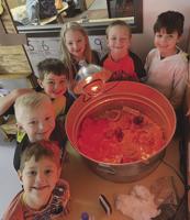 Kindergarteners learn the life cycle of a chick