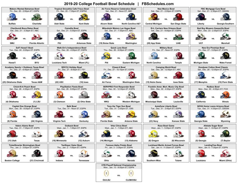 College Football Bowl Schedule College Bowl Schedule Gambaran