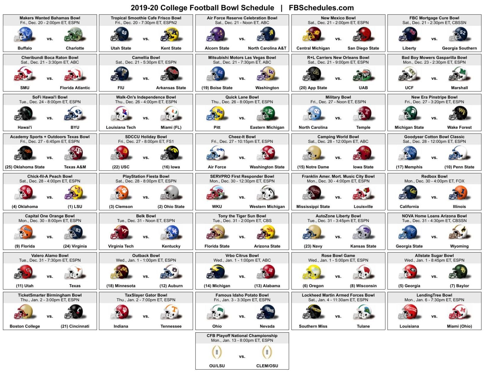 2019 College Football Bowl Schedule Sports Leader call 2019 College Football Bowl Schedule Sports Leader call