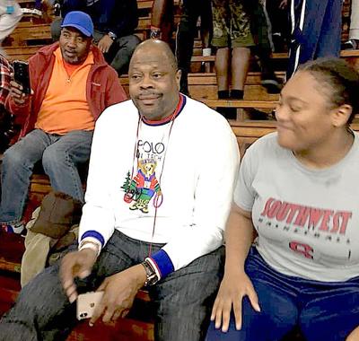 Hall-of-Famer in the house — Patrick Ewing, who was a perennial NBA All-Star and member of the Olympic Dream Team, was at Jones College Thursday night to watch the Bobcats’ matchup with Southwest. Ewing, who is now the coach at his alma mater Georgetown, was reportedly recruiting JC star Galen Alexander of Breaux Bridge, La. (Photo by Shawn Wansley/JCJC)
