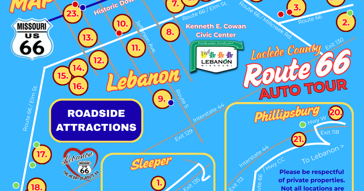 Vip Route Map Route 66 Roadside Attractions Map | Attractions | lebanonroute66.com