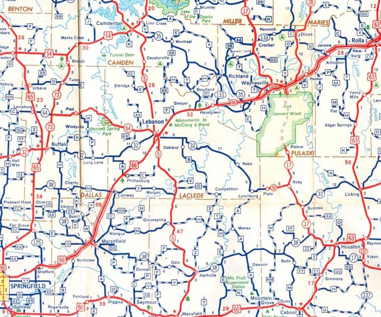 1956 map was last with twolane 66 in Laclede County Maps