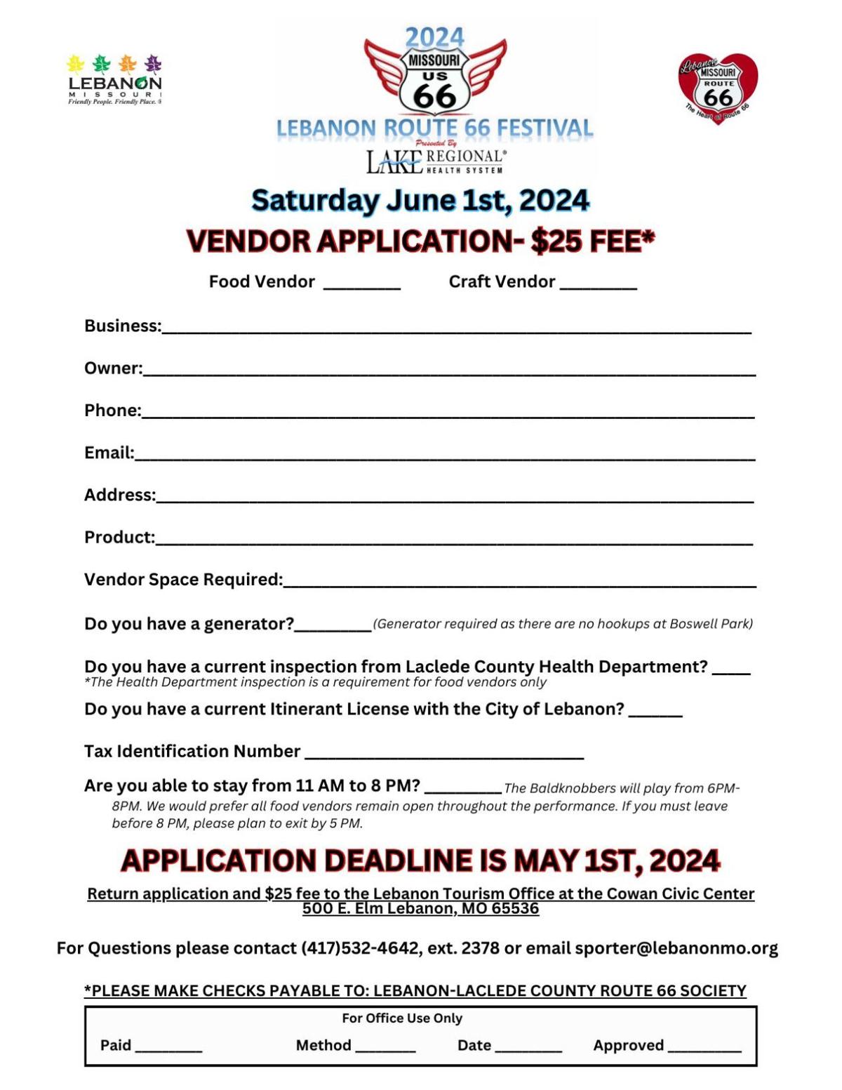 2024 Route 66 Festival Vendor Application Today's 66