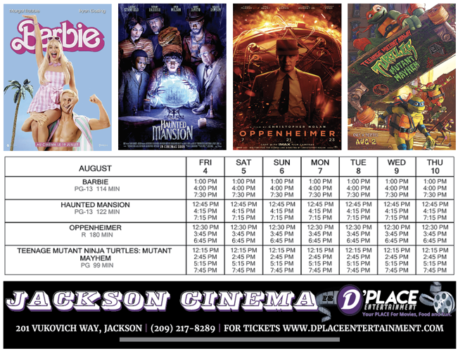Jackson Cinema is D'Place Movie Times August 4 August 10, 2023 On