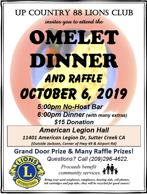 Upcountry 88 Lions Omelet Dinner Raffle Calendar Ledger News
