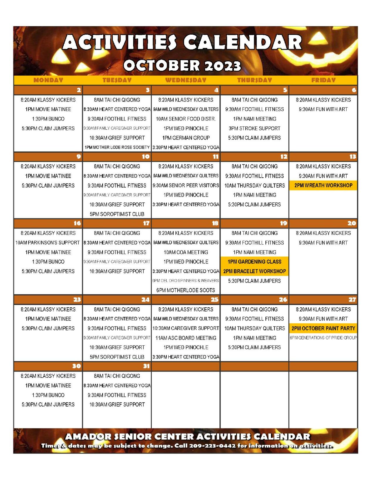 October 2023 Amador Senior Center Activities Calendar | On the Vine | ledger.news October 2023 Amador Senior Center Activities Calendar | On the Vine | ledger.news