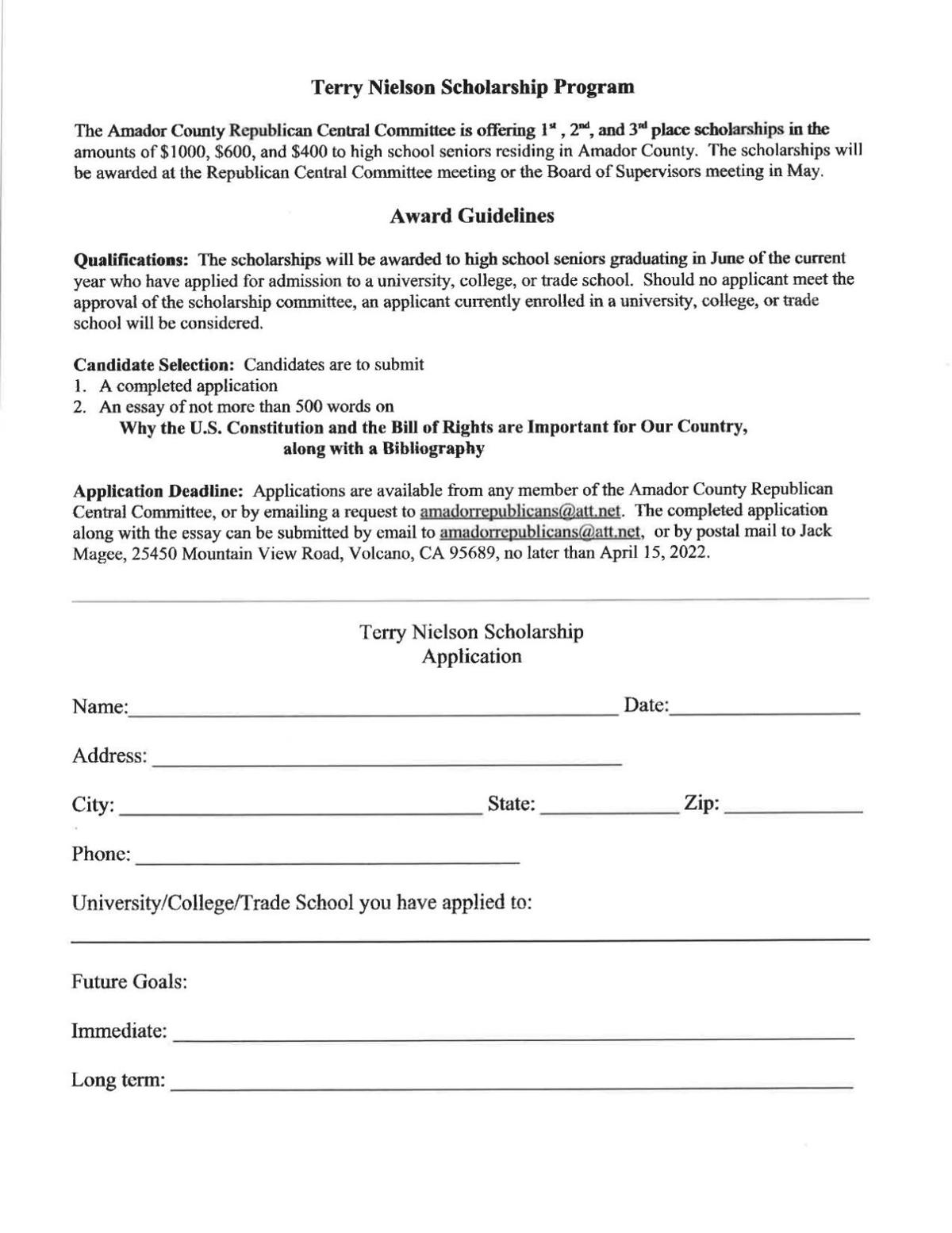 sample scholarship application form