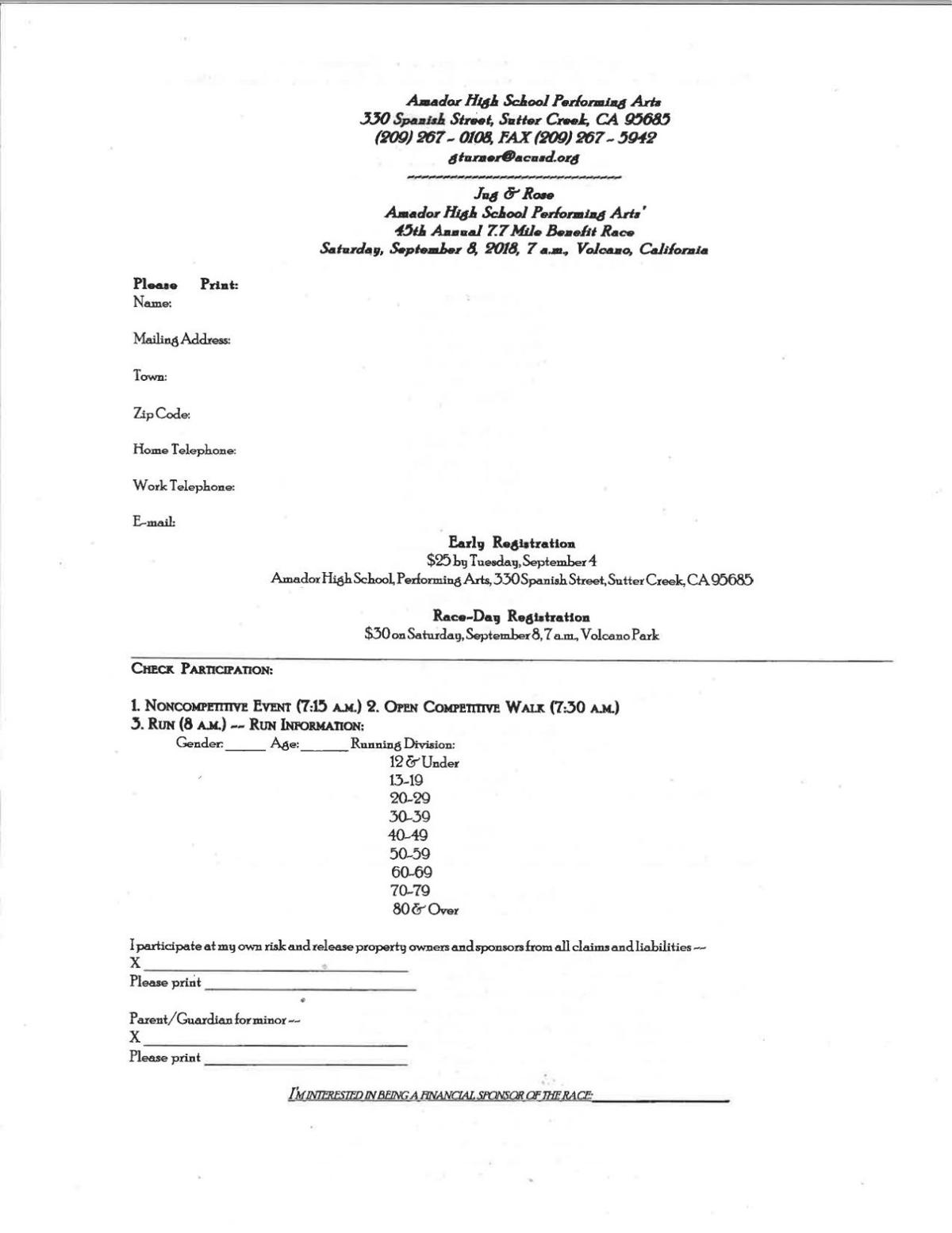 Jug Rose Race Sign Up Forms In The Game Ledger News