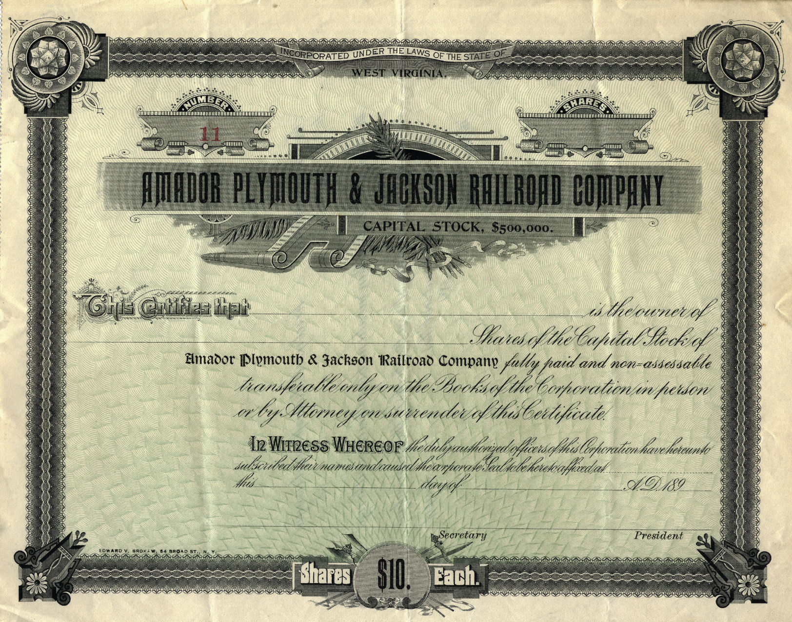 Industrial Mining Company /> Jackson Amador County California stock certificate