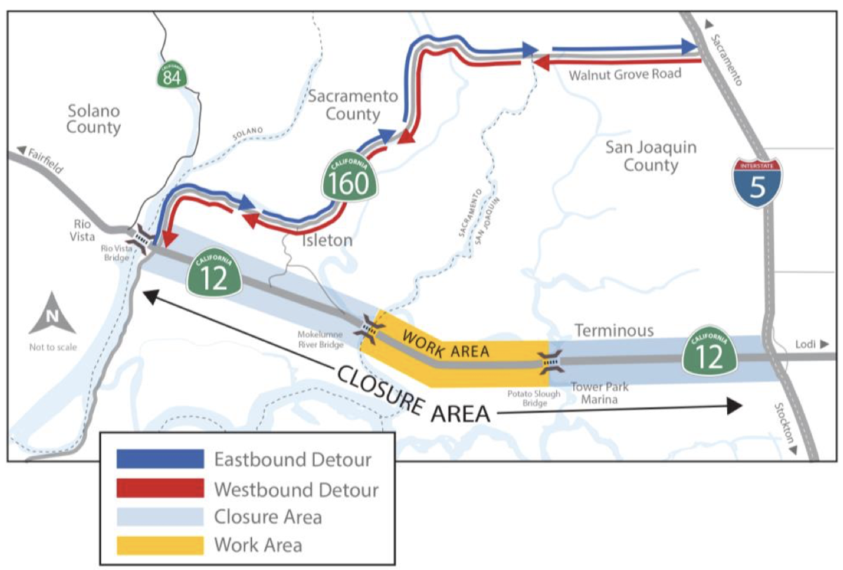 San Joaquin County: 55-Hour Full Closure of SR-12 at Potato Slough Bridge —  June 24-27, 2022 | Press Releases | ledger.news
