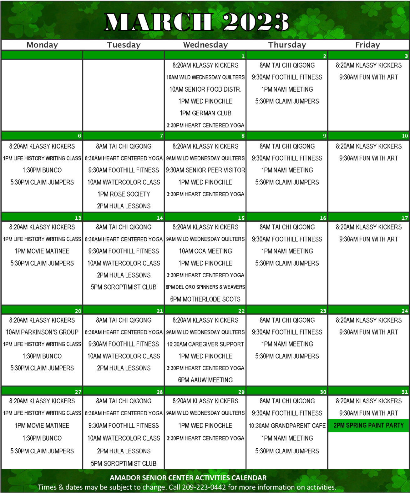 March 2023 Amador Senior Center Activities Calendar | On the Vine | ledger.news March 2023 Amador Senior Center Activities Calendar | On the Vine | ledger.news