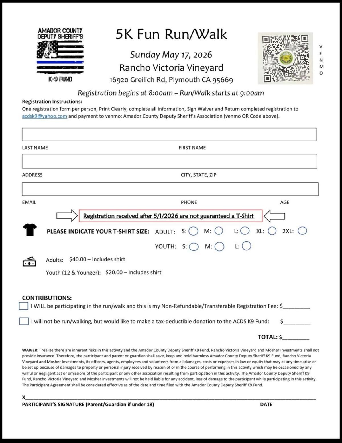 Fun Run Form 5K Fun Run/Walk Registration Form — Download & Print | | ledger.news