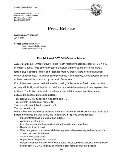 Acph Press Release July 3 2020 Ledger News