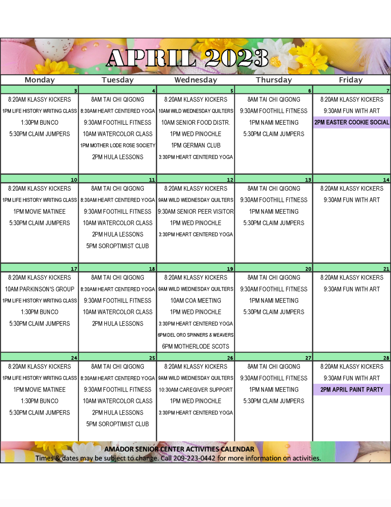 April 2023 Amador Senior Center Activities Calendar | On the Vine | ledger.news April 2023 Amador Senior Center Activities Calendar | On the Vine | ledger.news