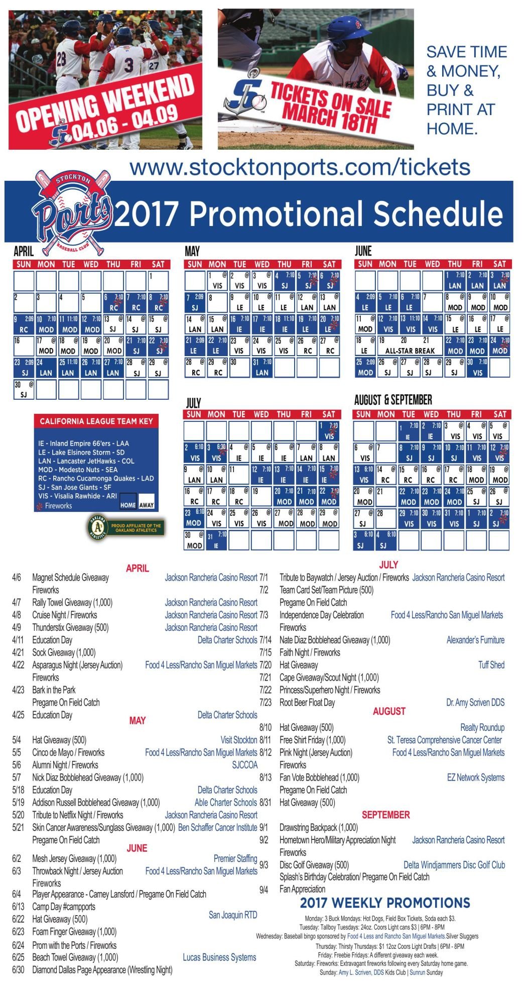 Stockton Ports Schedule and Promotions ledger.news