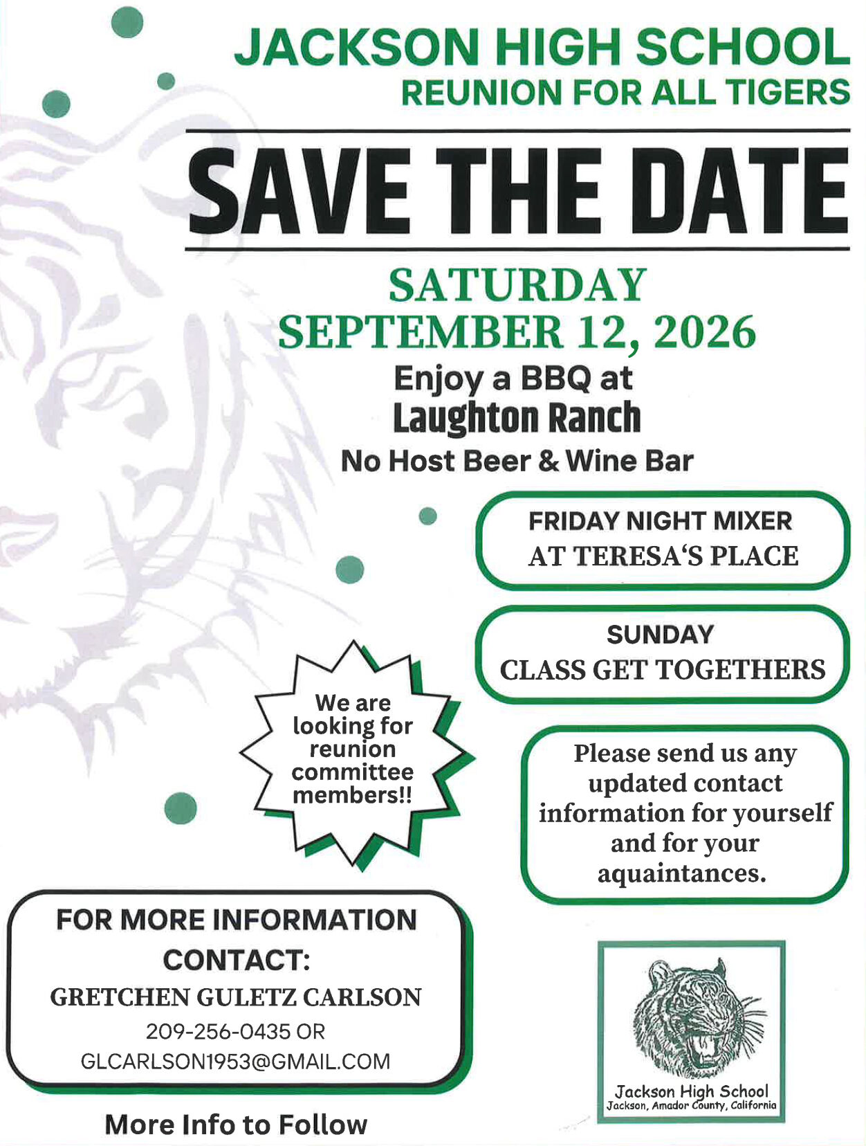 Jackson High School Reunion for all Tigers — Saturday, September 12 ...