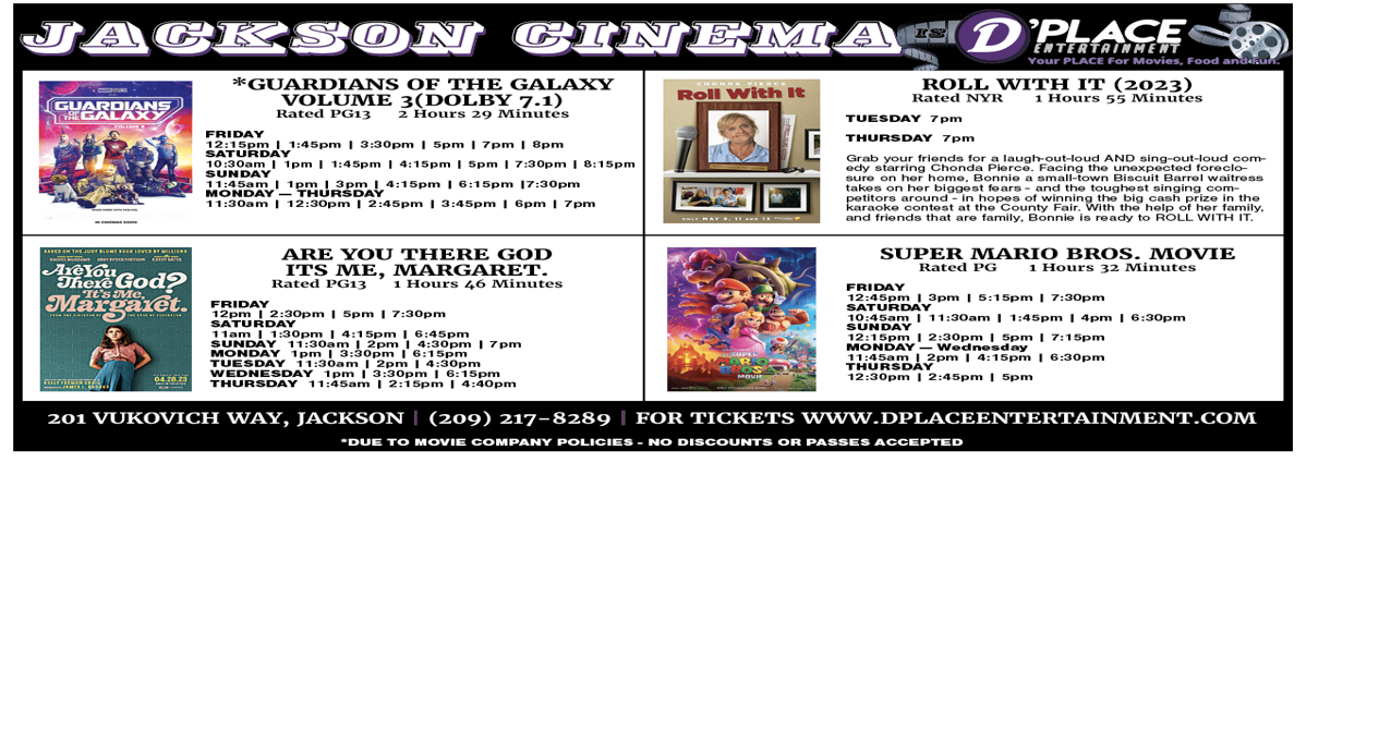 Jackson Cinema is D'Place Movie Times May 5 May 11, 2023 On the