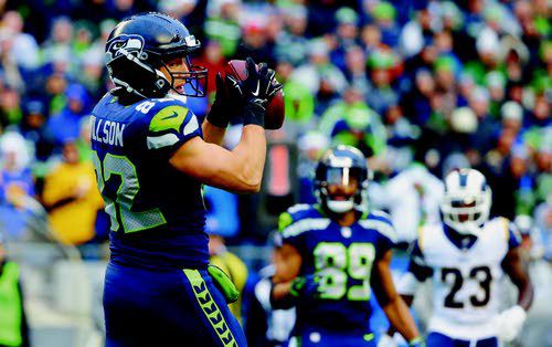 Seattle Seahawks tight end Luke Willson makes a catch for a